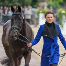 Kathryn Robinson of Canada and Let it Bee taking part in the final horse inspection at the Mitsubishi Motors Horse Trials 2016