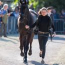 Kathryn Robinson of Canada and Let it Bee taking part in the first horse inspection at the Mitsubishi Motors Horse Trials 2016